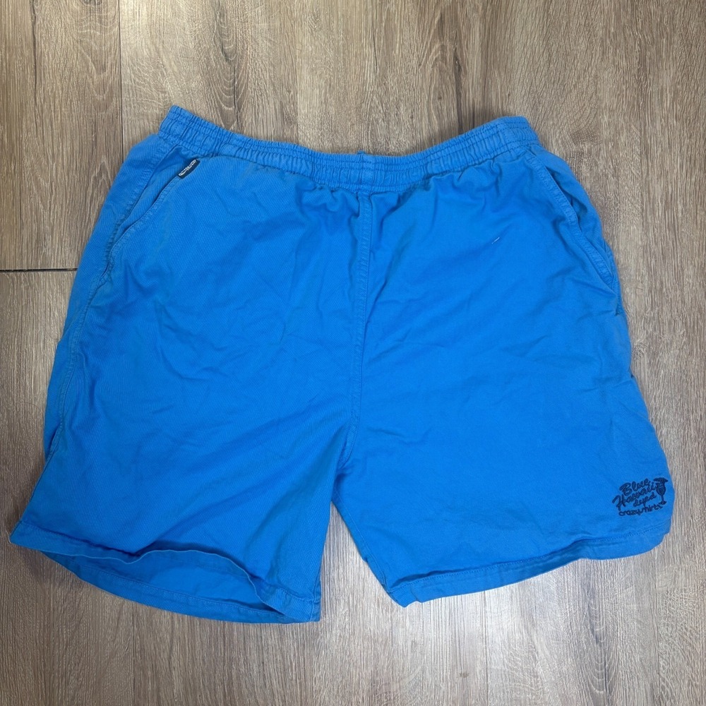 Crazy Shirts Hawaii Original 6.5" Shorts Blue Drawstring Large 100% Cotton